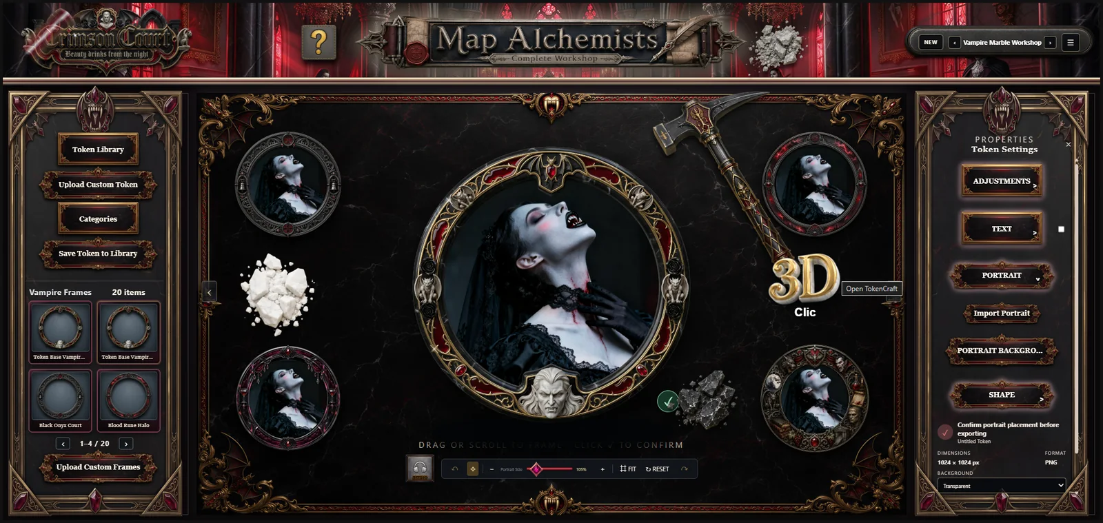 Écran de personnalisation d’un token vampire dans TokenCraft